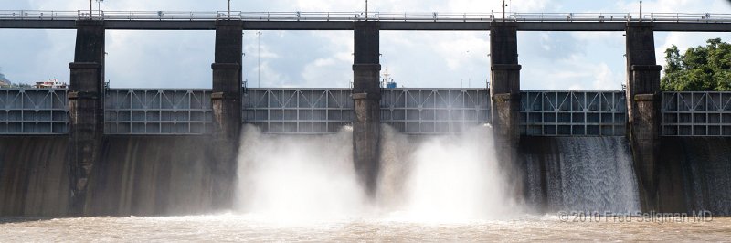 20101204_160231 D3 (1).jpg - Miraflores Locks, Panama Canal.  Water being 'dumped' into the ocean.  Several million gallons of water are dumped with each passage.   Fortunately the watershed of the Canal is the Chagras River with almost an unlimited source of water.